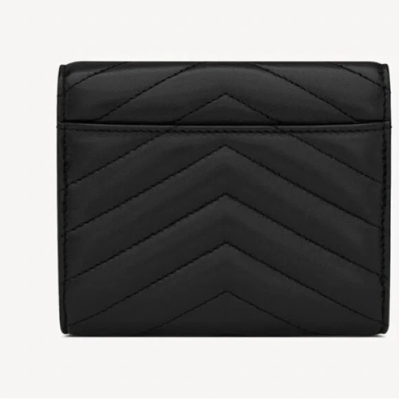 Yves Saint Laurent Black Matelasse Compact Tri Fold Quilted Lambskin Wallet - Picture 2 of 4